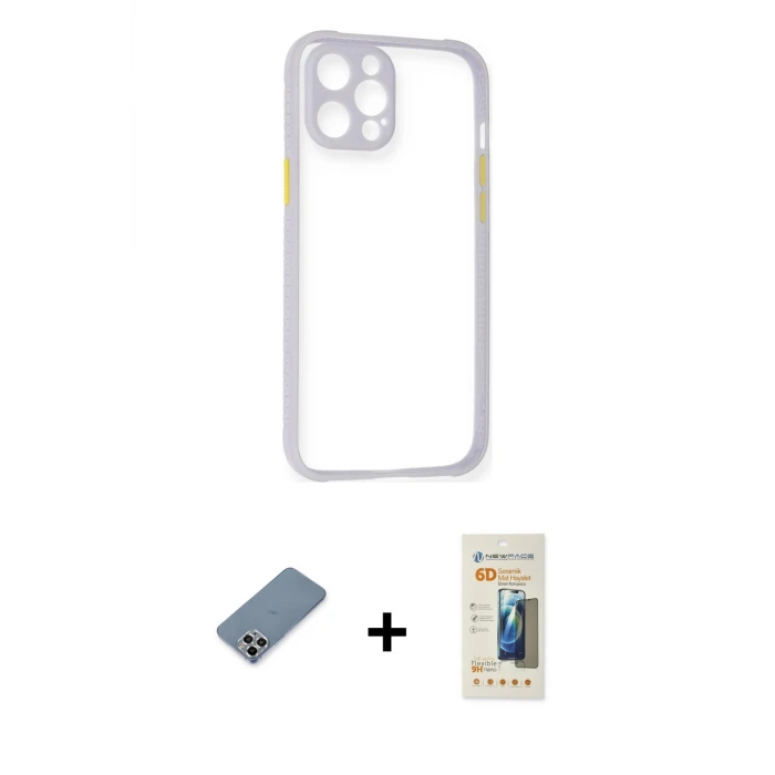 ieg™ iPhone 12 Pro Max Kılıf Nova Asil Özel Seri - Siyah 6D Mat Seramik Hayalet Nano Ekran Koruyucu + Metal Kamera Lens Koruma Cam - GS