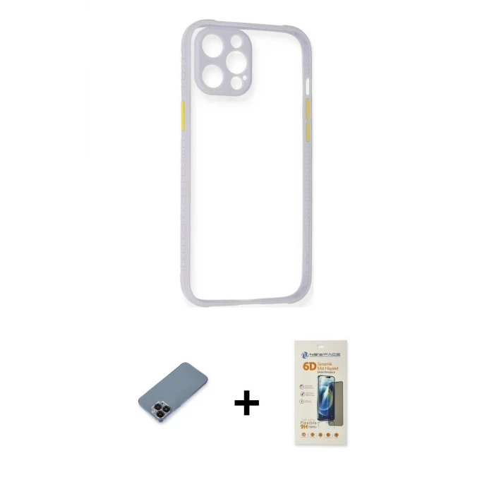 ieg™ iPhone 12 Pro Max Kılıf Nova Asil Özel Seri - Siyah 6D Mat Seramik Hayalet Nano Ekran Koruyucu + Metal Kamera Lens Koruma Cam - SH