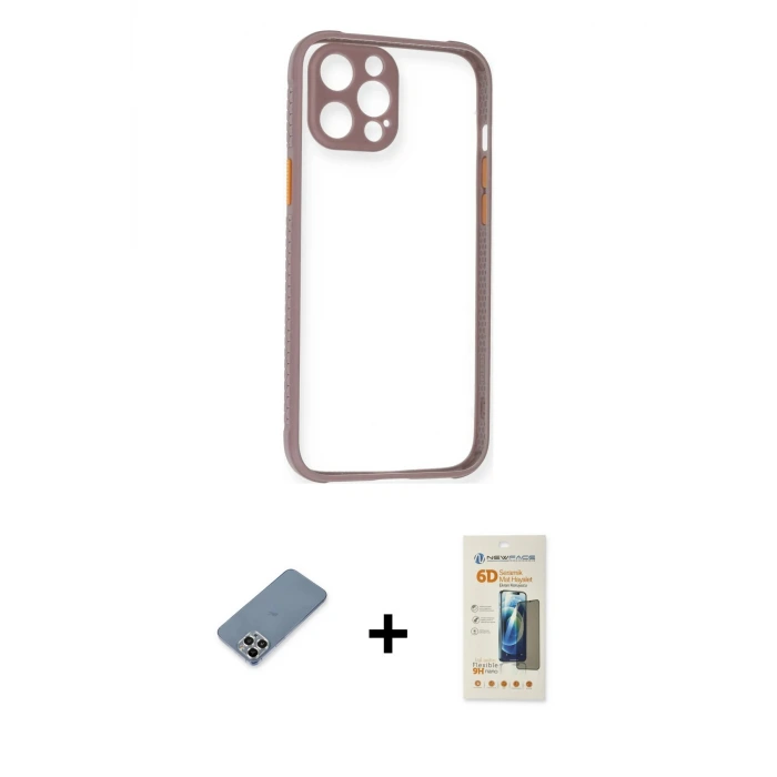 ieg™ iPhone 12 Pro Max Kılıf Nova Asil Özel Seri - Siyah 6D Mat Seramik Hayalet Nano Ekran Koruyucu + Metal Kamera Lens Koruma Cam - GS