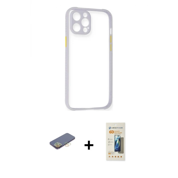 ieg™ iPhone 12 Pro Max Kılıf Nova Asil Özel Seri - Siyah 6D Mat Seramik Hayalet Nano Ekran Koruyucu + Renkli Kamera Lens Koruma Cam - SI