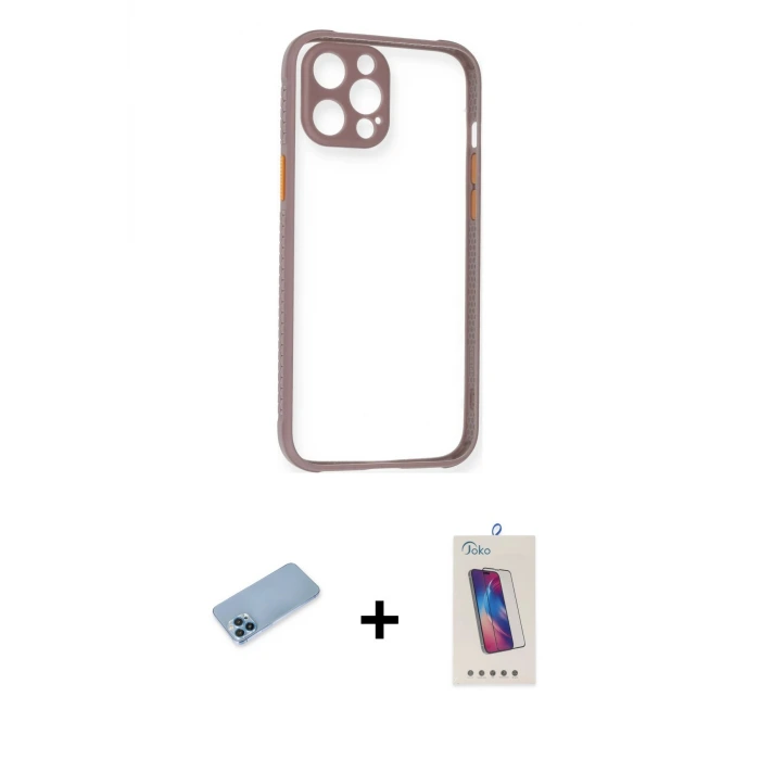 ieg™ iPhone 12 Pro Max Kılıf Nova Asil Özel Seri - Siyah Joko 5D Cam + Shine Kamera Lens Koruma Cam - MI