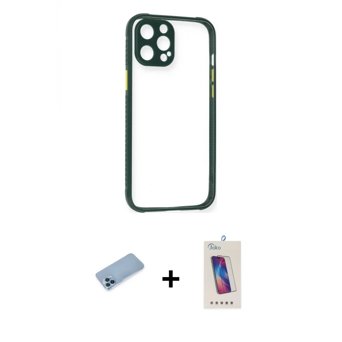 ieg™ iPhone 12 Pro Max Kılıf Nova Asil Özel Seri - Siyah Joko 5D Cam + Shine Kamera Lens Koruma Cam - MI