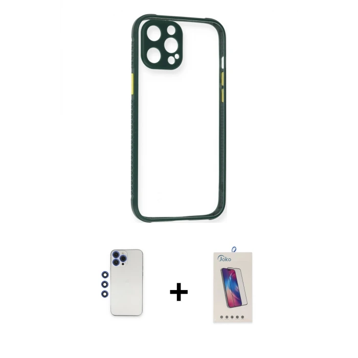 ieg™ iPhone 12 Pro Max Kılıf Nova Asil Özel Seri - Siyah Joko 5D Cam + Shine Kamera Lens - LT