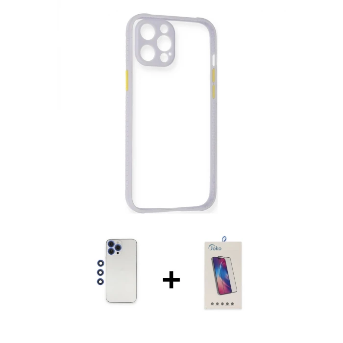 ieg™ iPhone 12 Pro Max Kılıf Nova Asil Özel Seri - Siyah Joko 5D Cam + Shine Kamera Lens - LT