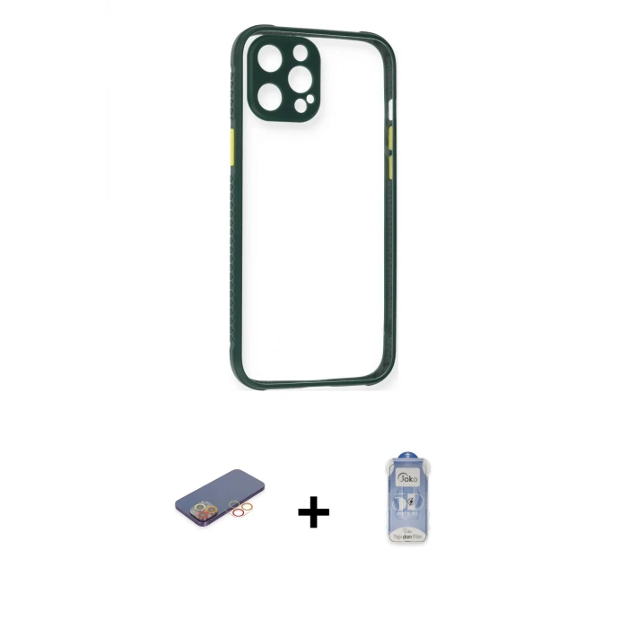 ieg™ iPhone 12 Pro Max Kılıf Nova Asil Özel Seri - Siyah Joko Magic 5D Cam + Renkli Kamera Lens Koruma Cam - TU