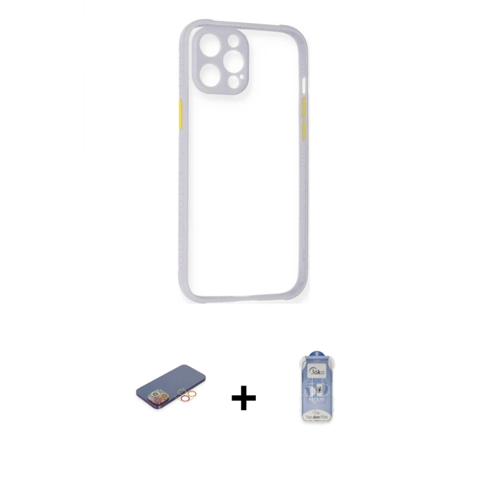 ieg™ iPhone 12 Pro Max Kılıf Nova Asil Özel Seri - Siyah Joko Magic 5D Cam + Renkli Kamera Lens Koruma Cam - TU