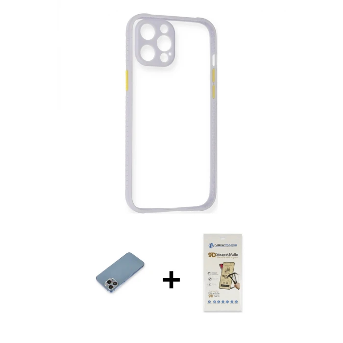 ieg™ iPhone 12 Pro Max Kılıf Nova Asil Özel Seri - Siyah Mat Seramik Nano Ekran Koruyucu + Shine Kamera Lens Koruma Cam - GI