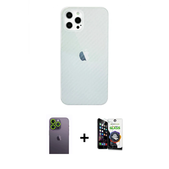 ieg™ iPhone 12 Pro Max Kılıf Nova Çizgi - Şeffaf Temperli Cam Ekran Koruyucu + Neon Fosforlu Kamera Lens - YL