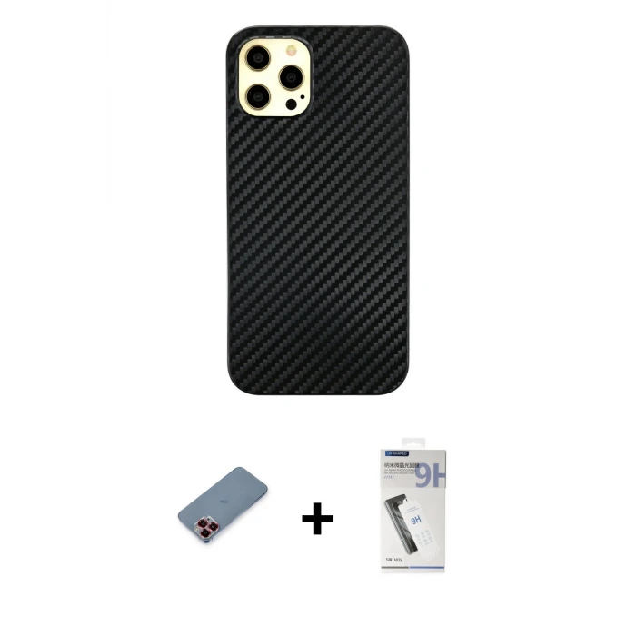 ieg™ iPhone 12 Pro Max Kılıf Nova Çizgi - Şeffaf Uv Polymer Nano Ekran Koruyucu + Metal Kamera Lens Koruma Cam - KI