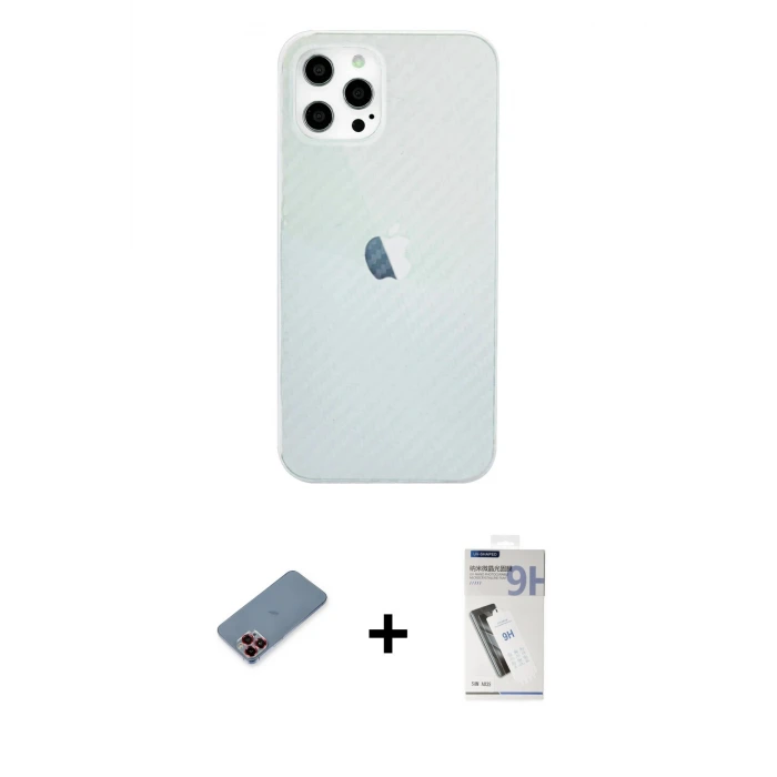 ieg™ iPhone 12 Pro Max Kılıf Nova Çizgi - Şeffaf Uv Polymer Nano Ekran Koruyucu + Metal Kamera Lens Koruma Cam - KI