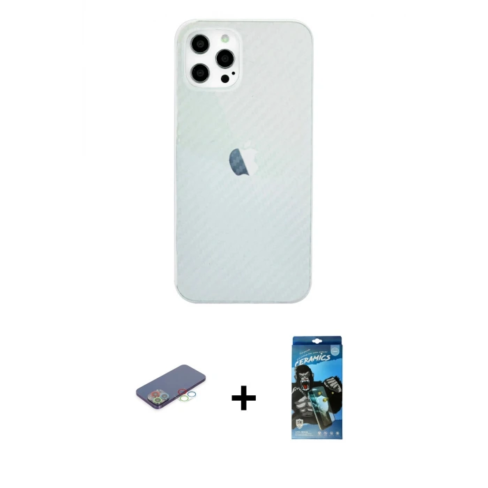 ieg™ iPhone 12 Pro Max Kılıf Nova Çizgi - Siyah 34D Izgaralı Cam + Renkli Kamera Lens Koruma Cam - MI