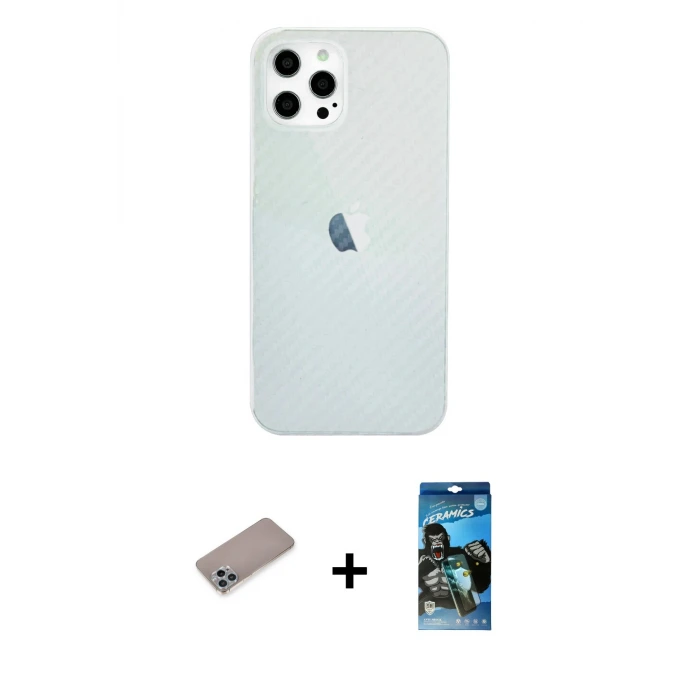 ieg™ iPhone 12 Pro Max Kılıf Nova Çizgi - Siyah 34D Izgaralı Cam + Shine Kamera Lens Koruma Cam - SABE