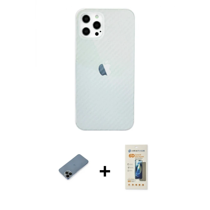 ieg™ iPhone 12 Pro Max Kılıf Nova Çizgi - Siyah 6D Mat Seramik Hayalet Nano Ekran Koruyucu + Shine Kamera Lens Koruma Cam - SH