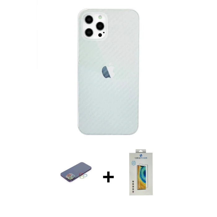 ieg™ iPhone 12 Pro Max Kılıf Nova Çizgi - Siyah Polymer Nano Ekran Koruyucu + Renkli Kamera Lens Koruma Cam - MI
