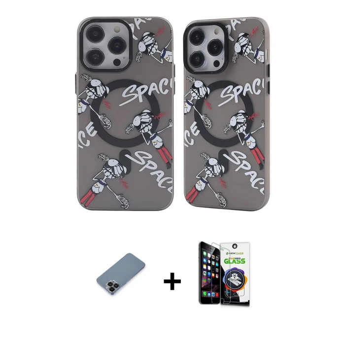 ieg™ iPhone 12 Pro Max Kılıf Nova Doku Koleksiyonu - Şeffaf Temperli Cam Ekran Koruyucu + Metal Kamera Lens Koruma Cam - SH