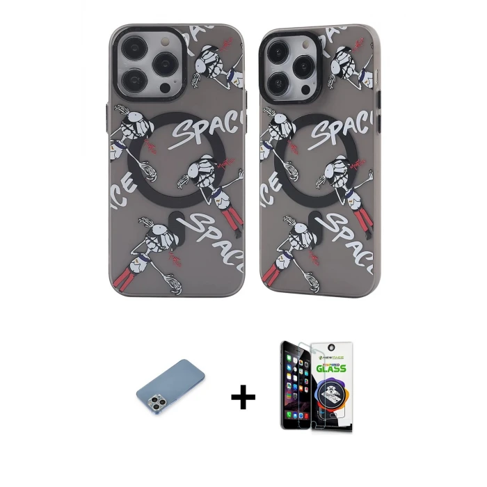ieg™ iPhone 12 Pro Max Kılıf Nova Doku Koleksiyonu - Şeffaf Temperli Cam Ekran Koruyucu + Shine Kamera Lens Koruma Cam - GS