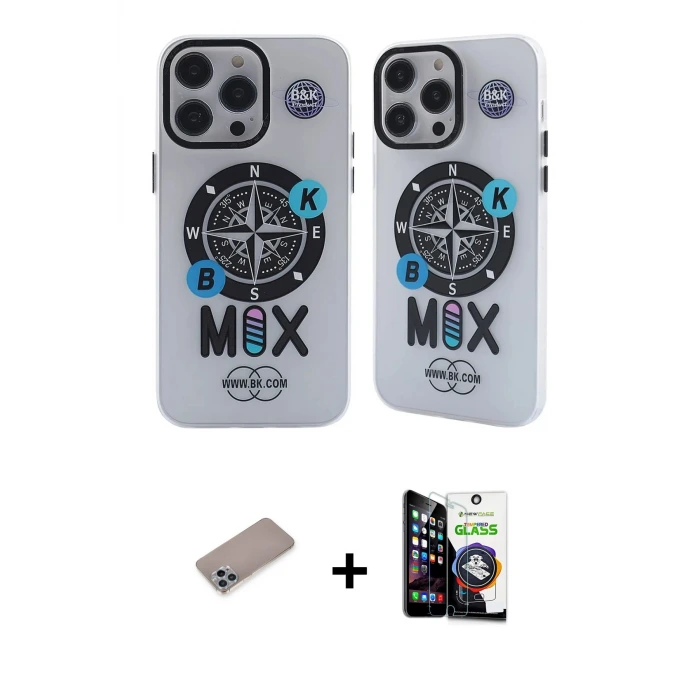 ieg™ iPhone 12 Pro Max Kılıf Nova Doku Koleksiyonu - Şeffaf Temperli Cam Ekran Koruyucu + Shine Kamera Lens Koruma Cam - SABE