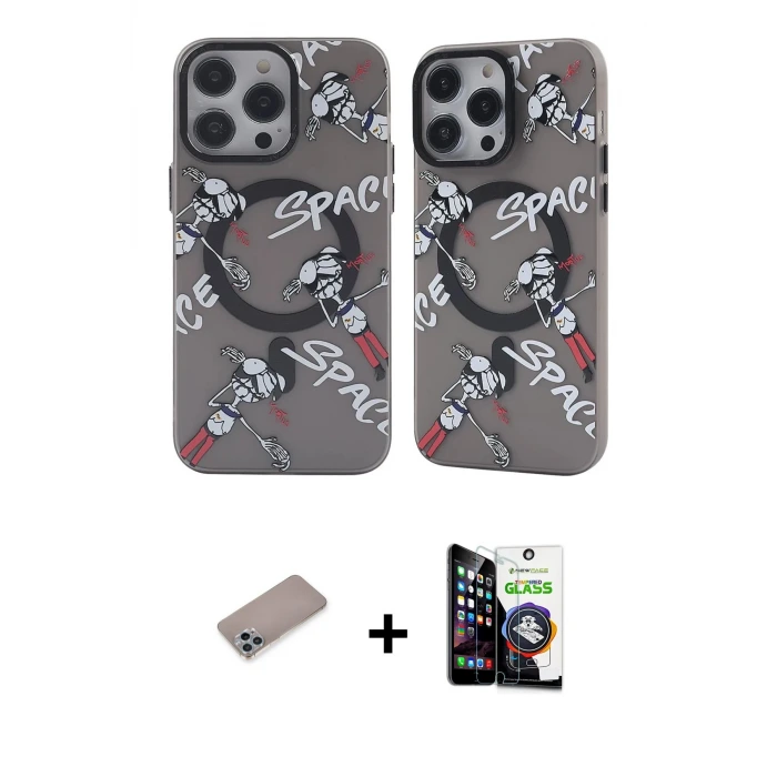 ieg™ iPhone 12 Pro Max Kılıf Nova Doku Koleksiyonu - Şeffaf Temperli Cam Ekran Koruyucu + Shine Kamera Lens Koruma Cam - SABE