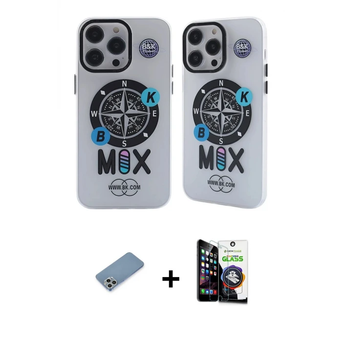 ieg™ iPhone 12 Pro Max Kılıf Nova Doku Koleksiyonu - Şeffaf Temperli Cam Ekran Koruyucu + Shine Kamera Lens Koruma Cam - GS