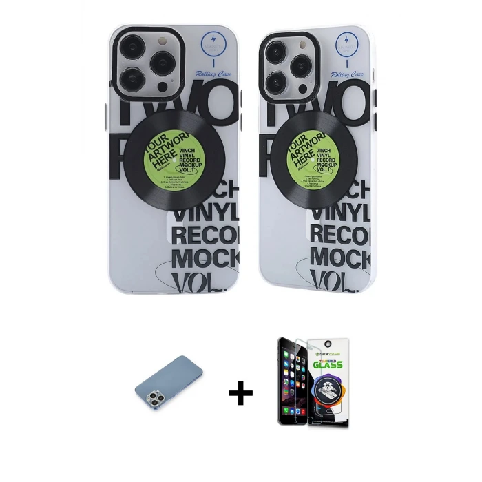 ieg™ iPhone 12 Pro Max Kılıf Nova Doku Koleksiyonu - Şeffaf Temperli Cam Ekran Koruyucu + Shine Kamera Lens Koruma Cam - GS