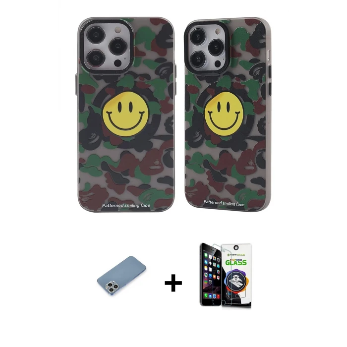 ieg™ iPhone 12 Pro Max Kılıf Nova Doku Koleksiyonu - Şeffaf Temperli Cam Ekran Koruyucu + Shine Kamera Lens Koruma Cam - GS