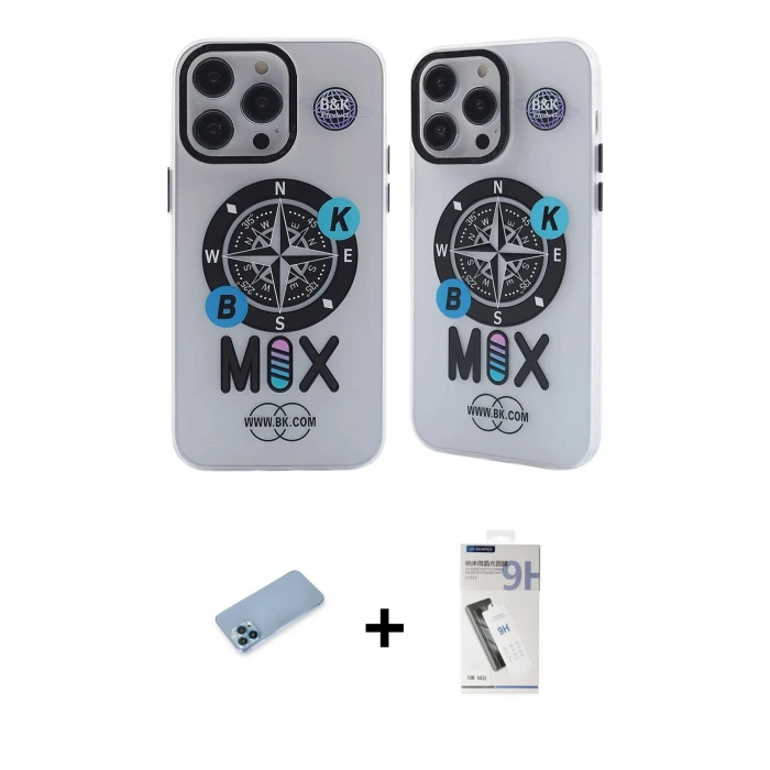 ieg™ iPhone 12 Pro Max Kılıf Nova Doku Koleksiyonu - Şeffaf Uv Polymer Nano Ekran Koruyucu + Shine Kamera Lens Koruma Cam - MI