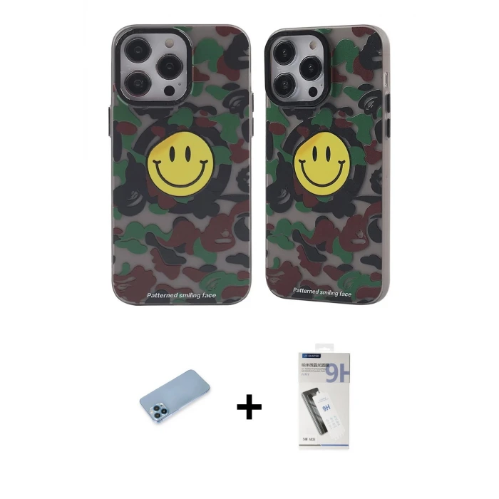 ieg™ iPhone 12 Pro Max Kılıf Nova Doku Koleksiyonu - Şeffaf Uv Polymer Nano Ekran Koruyucu + Shine Kamera Lens Koruma Cam - MI