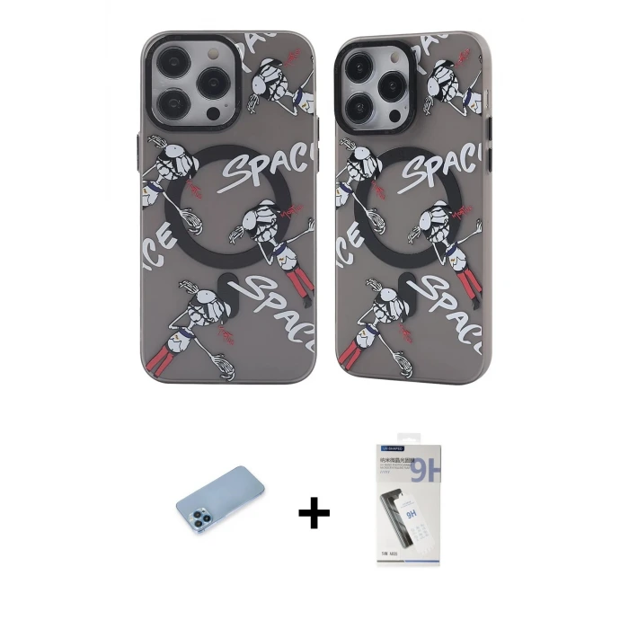 ieg™ iPhone 12 Pro Max Kılıf Nova Doku Koleksiyonu - Şeffaf Uv Polymer Nano Ekran Koruyucu + Shine Kamera Lens Koruma Cam - MI