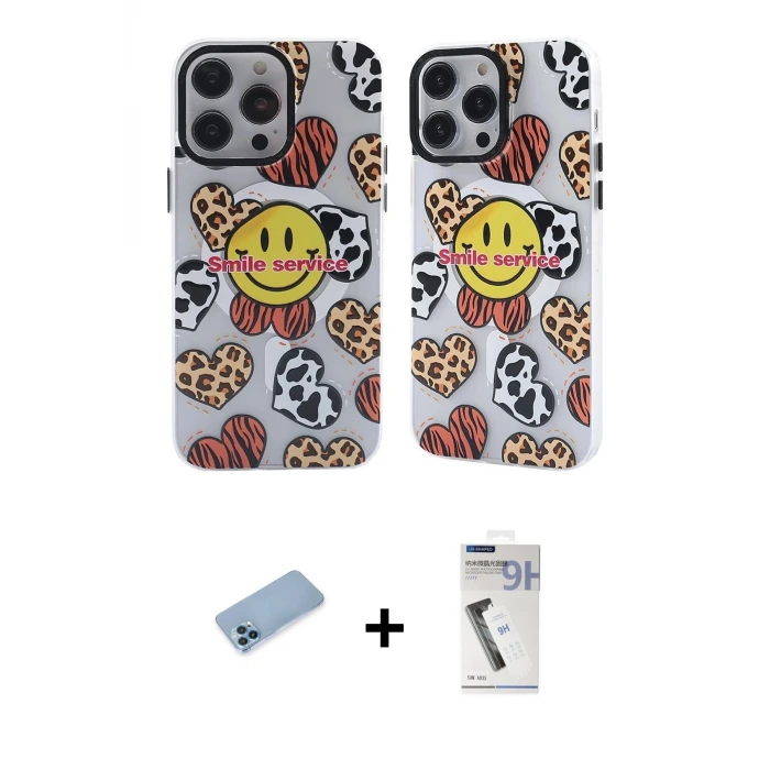 ieg™ iPhone 12 Pro Max Kılıf Nova Doku Koleksiyonu - Şeffaf Uv Polymer Nano Ekran Koruyucu + Shine Kamera Lens Koruma Cam - MI