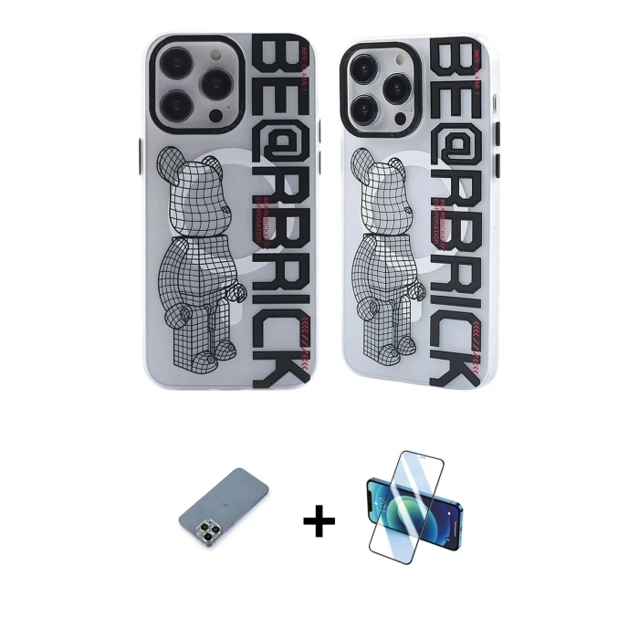 ieg™ iPhone 12 Pro Max Kılıf Nova Doku Koleksiyonu - Siyah 3D Antistatik Seramik Nano Ekran Koruyucu + Metal Kamera Lens Koruma Cam - GS