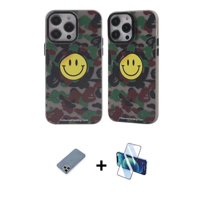 ieg™ iPhone 12 Pro Max Kılıf Nova Doku Koleksiyonu - Siyah 3D Antistatik Seramik Nano Ekran Koruyucu + Metal Kamera Lens Koruma Cam - GS