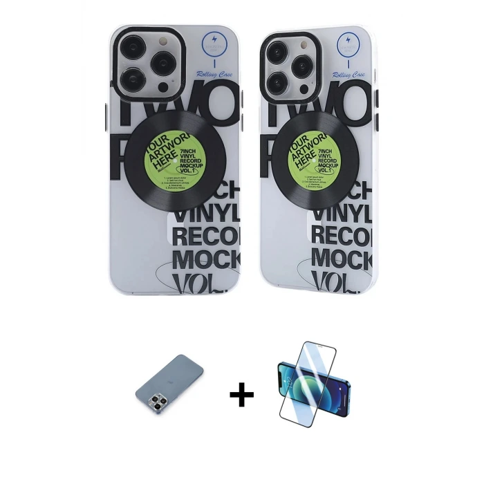 ieg™ iPhone 12 Pro Max Kılıf Nova Doku Koleksiyonu - Siyah 3D Antistatik Seramik Nano Ekran Koruyucu + Metal Kamera Lens Koruma Cam - GS
