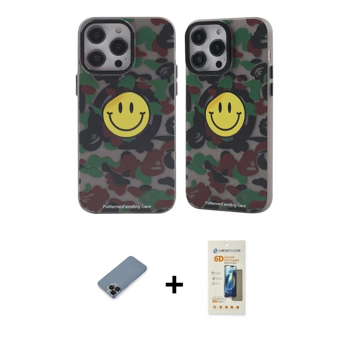 ieg™ iPhone 12 Pro Max Kılıf Nova Doku Koleksiyonu - Siyah 6D Mat Seramik Hayalet Nano Ekran Koruyucu + Metal Kamera Lens Koruma Cam - SH