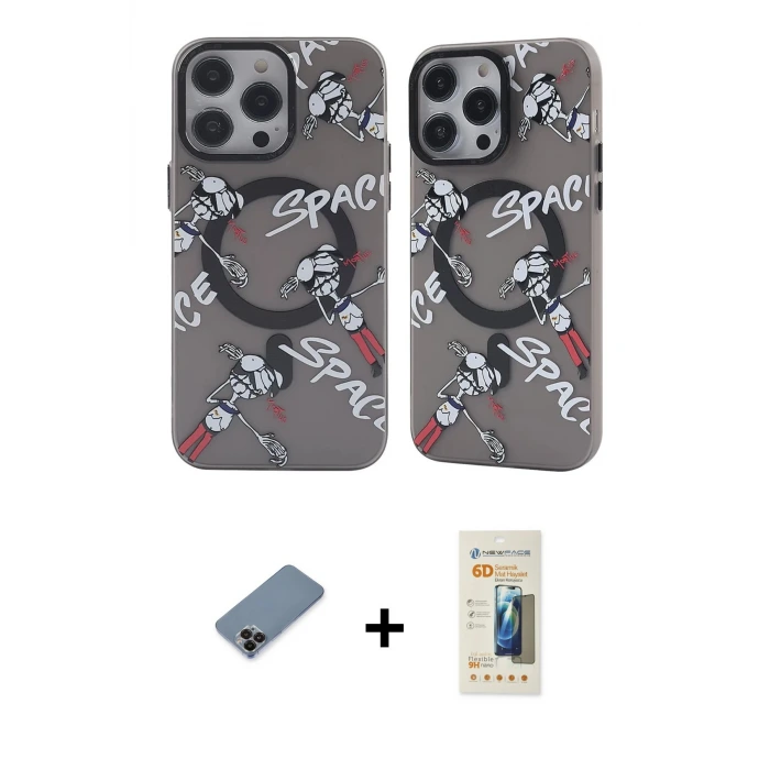 ieg™ iPhone 12 Pro Max Kılıf Nova Doku Koleksiyonu - Siyah 6D Mat Seramik Hayalet Nano Ekran Koruyucu + Metal Kamera Lens Koruma Cam - SH