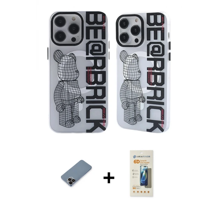 ieg™ iPhone 12 Pro Max Kılıf Nova Doku Koleksiyonu - Siyah 6D Mat Seramik Hayalet Nano Ekran Koruyucu + Metal Kamera Lens Koruma Cam - SH