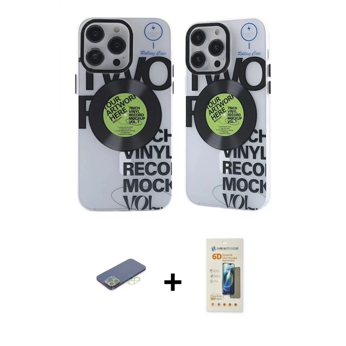 ieg™ iPhone 12 Pro Max Kılıf Nova Doku Koleksiyonu - Siyah 6D Mat Seramik Hayalet Nano Ekran Koruyucu + Renkli Kamera Lens Koruma Cam - YL