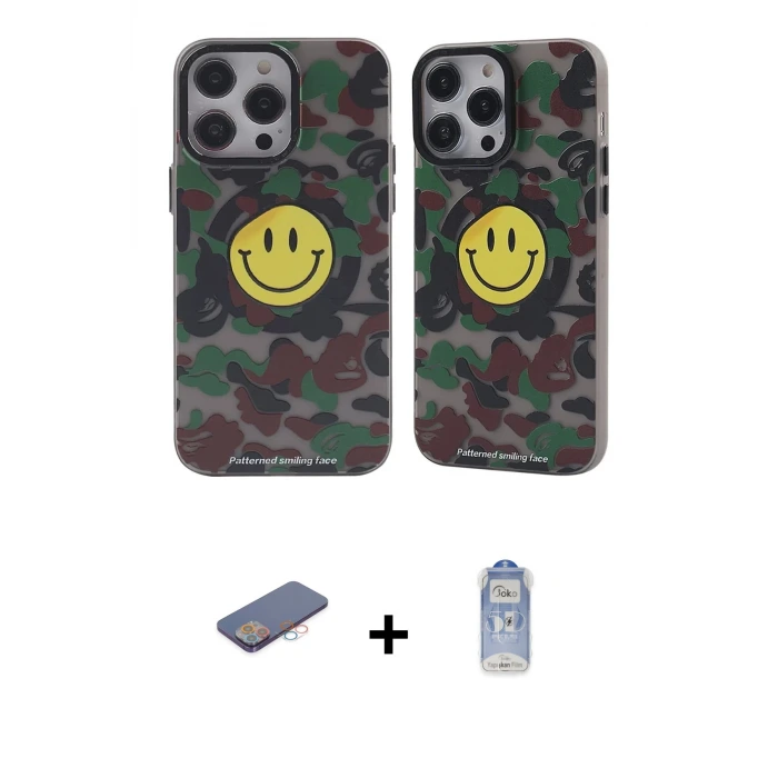 ieg™ iPhone 12 Pro Max Kılıf Nova Doku Koleksiyonu - Siyah Joko Magic 5D Cam + Renkli Kamera Lens Koruma Cam - PE