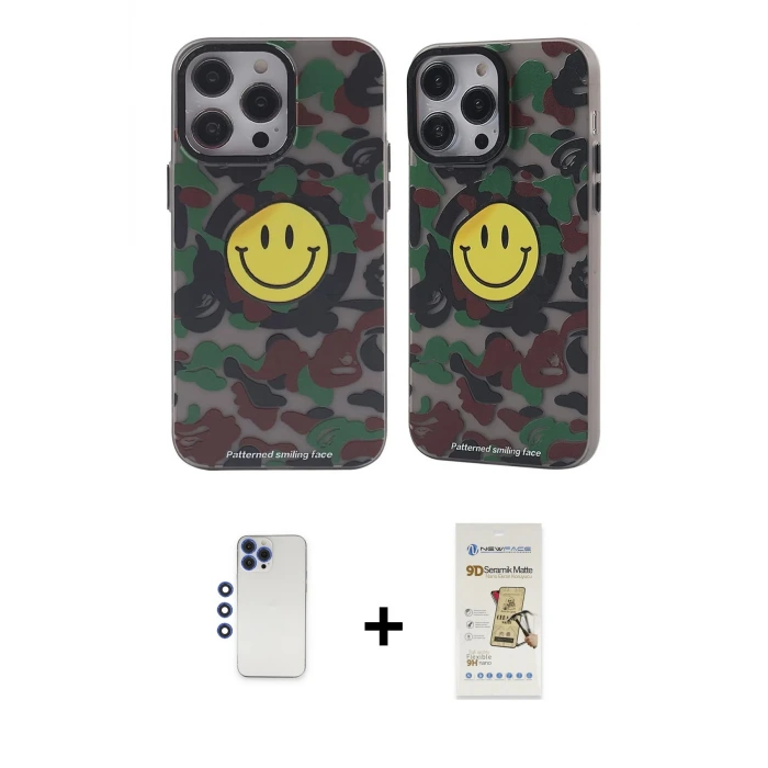 ieg™ iPhone 12 Pro Max Kılıf Nova Doku Koleksiyonu - Siyah Mat Seramik Nano Ekran Koruyucu + Shine Kamera Lens - LT
