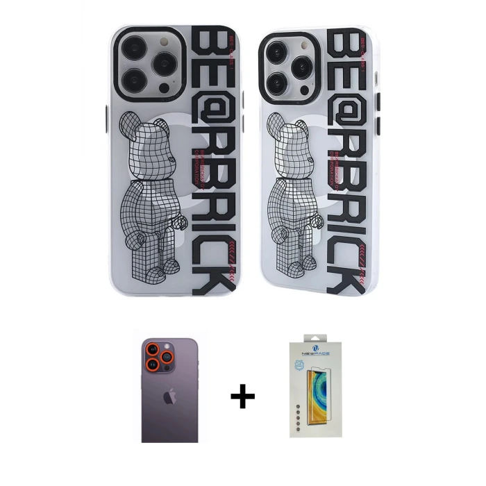 ieg™ iPhone 12 Pro Max Kılıf Nova Doku Koleksiyonu - Siyah Polymer Nano Ekran Koruyucu + Neon Fosforlu Kamera Lens - TU