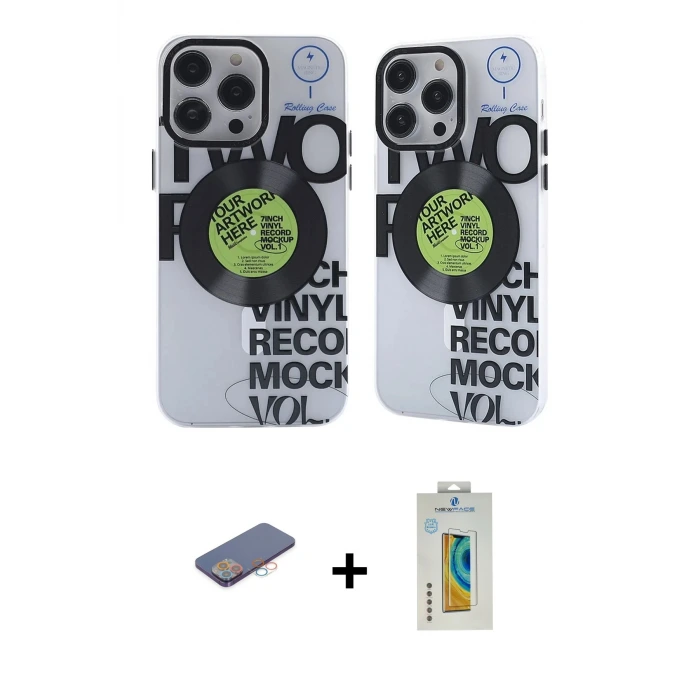 ieg™ iPhone 12 Pro Max Kılıf Nova Doku Koleksiyonu - Siyah Polymer Nano Ekran Koruyucu + Renkli Kamera Lens Koruma Cam - PE