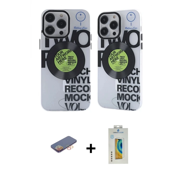 ieg™ iPhone 12 Pro Max Kılıf Nova Doku Koleksiyonu - Siyah Polymer Nano Ekran Koruyucu + Renkli Kamera Lens Koruma Cam - TU