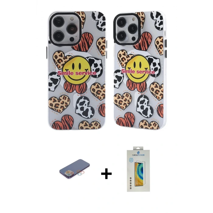 ieg™ iPhone 12 Pro Max Kılıf Nova Doku Koleksiyonu - Siyah Polymer Nano Ekran Koruyucu + Renkli Kamera Lens Koruma Cam - PE