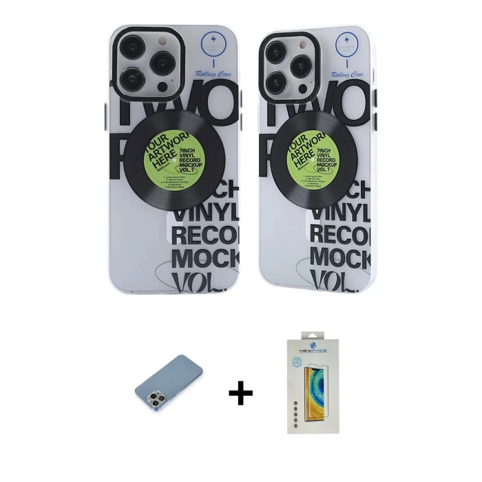 ieg™ iPhone 12 Pro Max Kılıf Nova Doku Koleksiyonu - Siyah Polymer Nano Ekran Koruyucu + Shine Kamera Lens Koruma Cam - GI