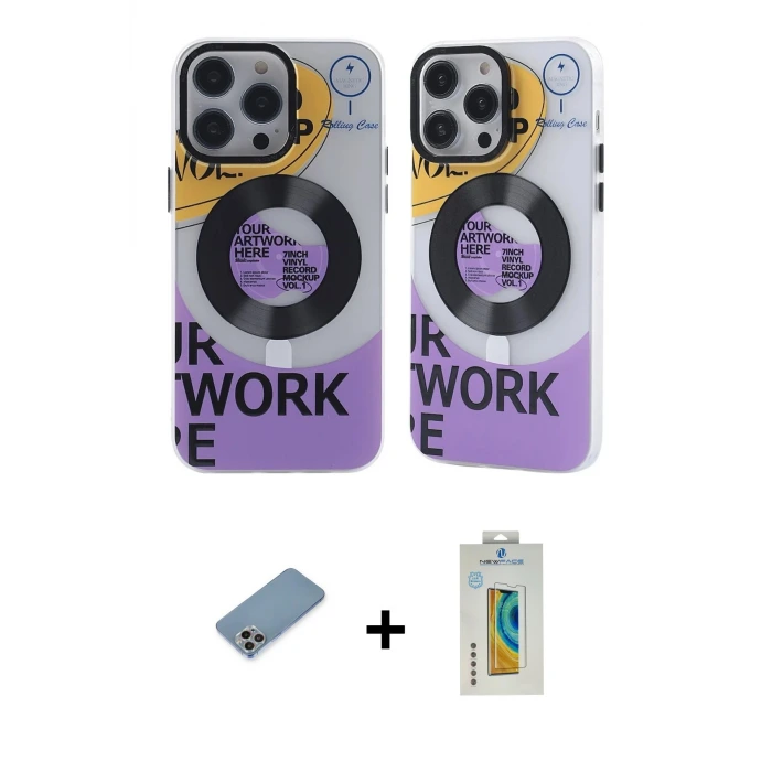 ieg™ iPhone 12 Pro Max Kılıf Nova Doku Koleksiyonu - Siyah Polymer Nano Ekran Koruyucu + Shine Kamera Lens Koruma Cam - GI