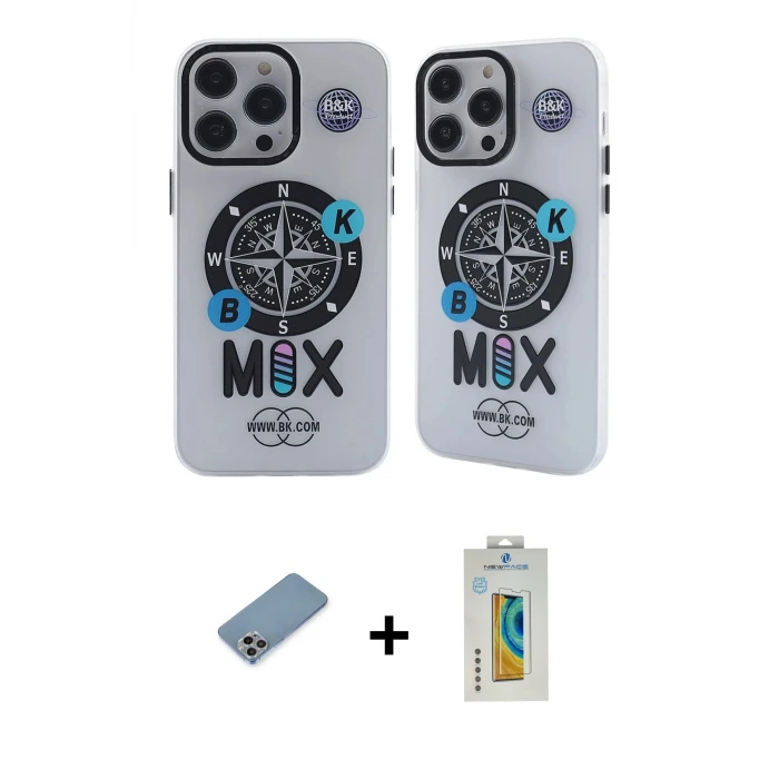 ieg™ iPhone 12 Pro Max Kılıf Nova Doku Koleksiyonu - Siyah Polymer Nano Ekran Koruyucu + Shine Kamera Lens Koruma Cam - GI