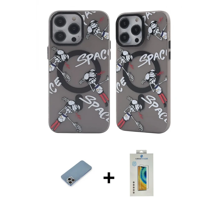 ieg™ iPhone 12 Pro Max Kılıf Nova Doku Koleksiyonu - Siyah Polymer Nano Ekran Koruyucu + Shine Kamera Lens Koruma Cam - GI