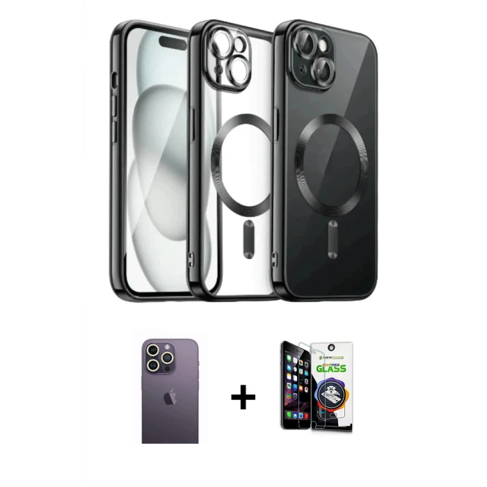 ieg™ iPhone 12 Pro Max Kılıf Nova Işık Özel Seri - Şeffaf Temperli Cam Ekran Koruyucu + Neon Fosforlu Kamera Lens - BZ