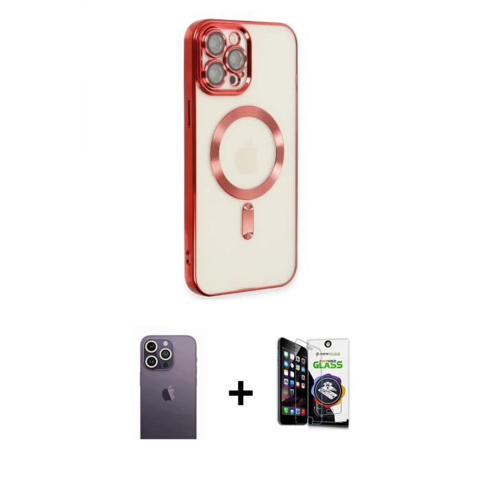 ieg™ iPhone 12 Pro Max Kılıf Nova Işık Özel Seri - Şeffaf Temperli Cam Ekran Koruyucu + Neon Fosforlu Kamera Lens - BZ