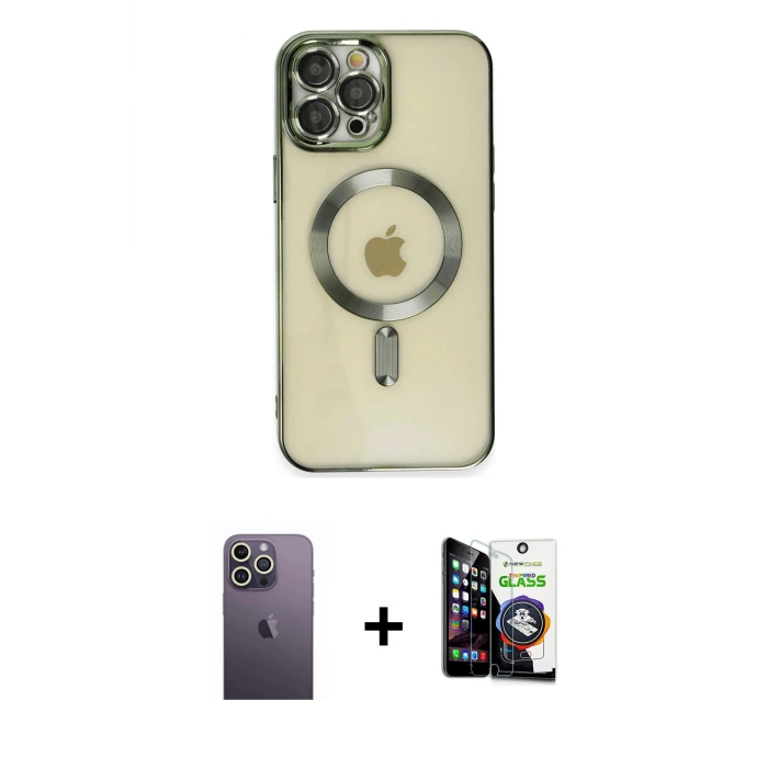ieg™ iPhone 12 Pro Max Kılıf Nova Işık Özel Seri - Şeffaf Temperli Cam Ekran Koruyucu + Neon Fosforlu Kamera Lens - BZ