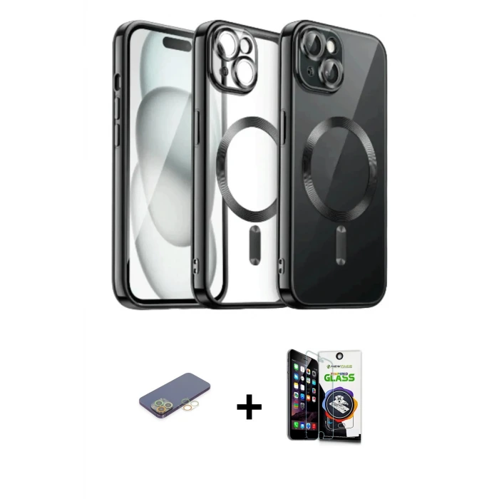 ieg™ iPhone 12 Pro Max Kılıf Nova Işık Özel Seri - Şeffaf Temperli Cam Ekran Koruyucu + Renkli Kamera Lens Koruma Cam - SI